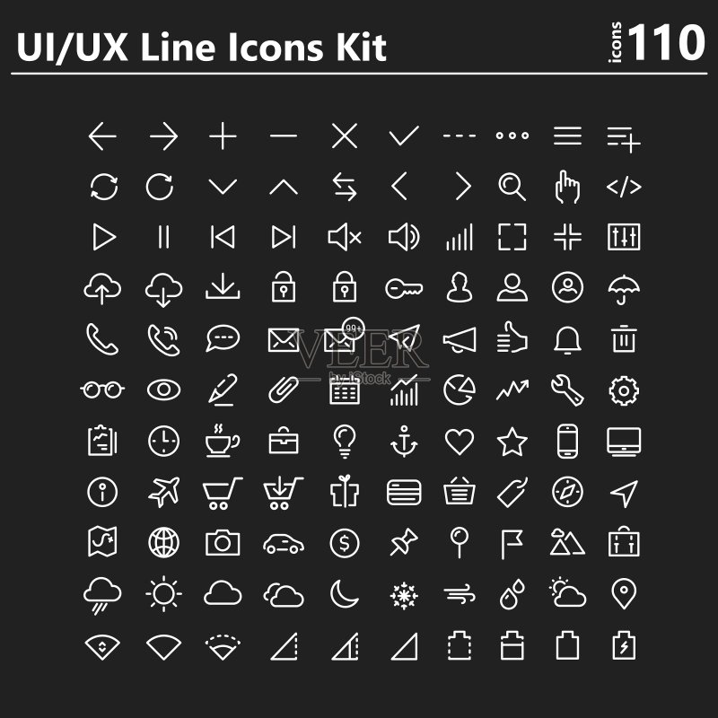 UI和UX粗体线条图标套件图标素材