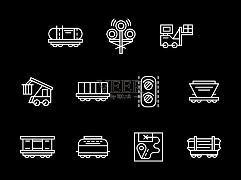铁路物体白色线条图标合集图标素材