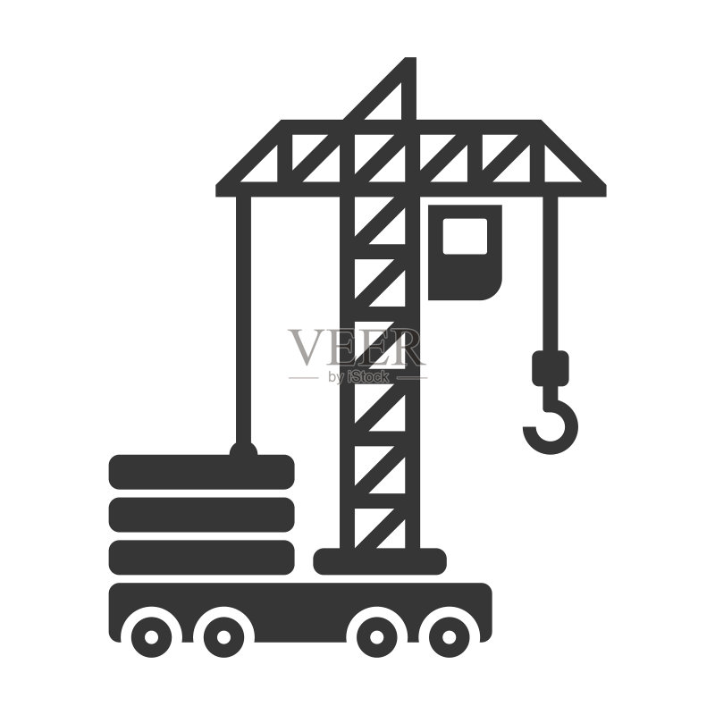 白色背景上的建筑施工起重机图标图标素材