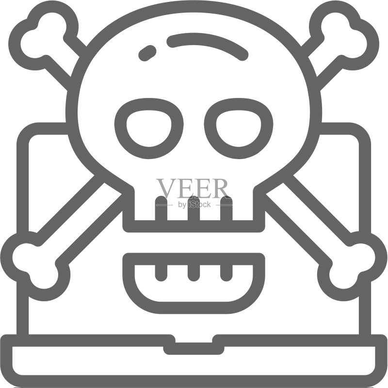 带有骷髅和交叉骨符号的计算机病毒图标素材