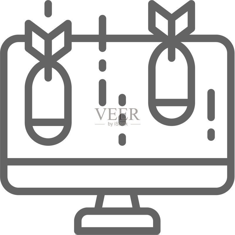 带有病毒的电脑线性图标图标素材