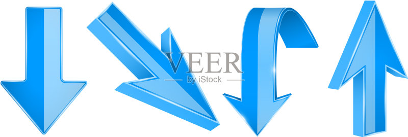 蓝色箭头3D向上和向下Web图标图标素材