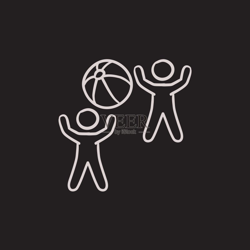 儿童玩充气球素描图标图标素材