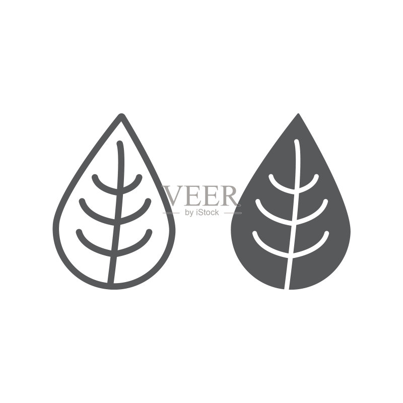 树叶线条和符号图标:自然与生态植物图标素材