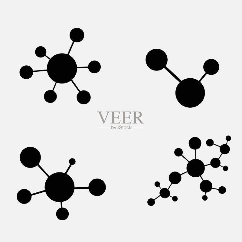 白色背景上的分子图标集图标素材