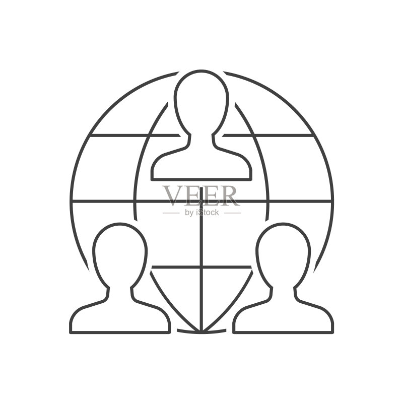 具有地球图标的全球业务团队合作图标素材