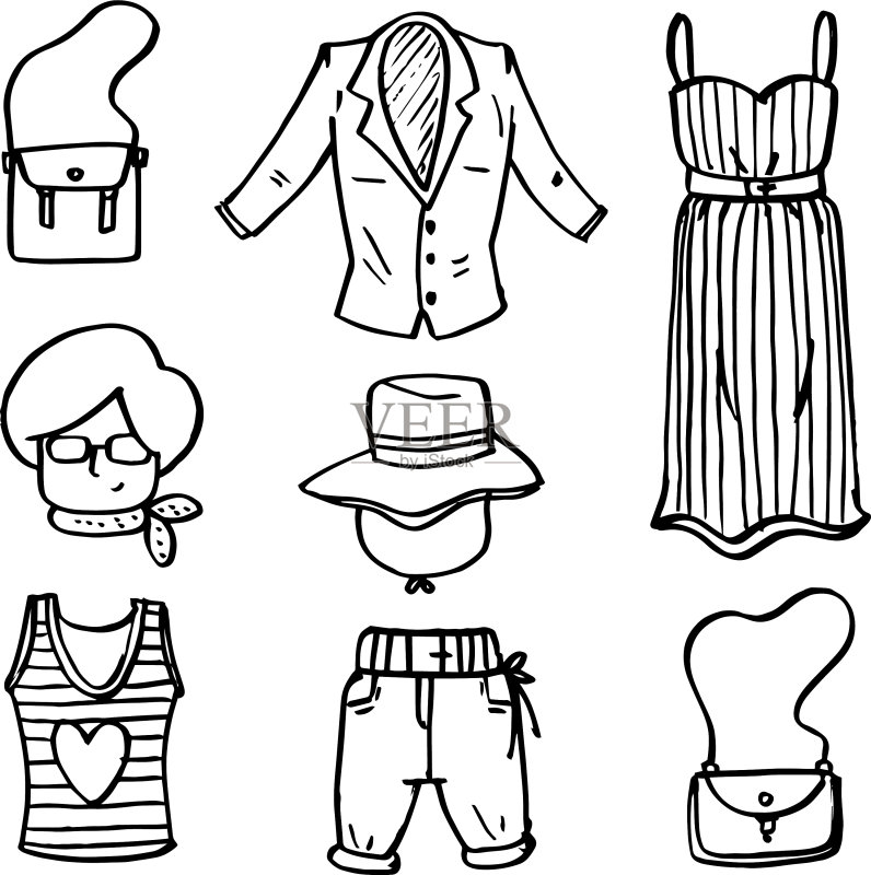 女士服装涂鸦手绘图标素材