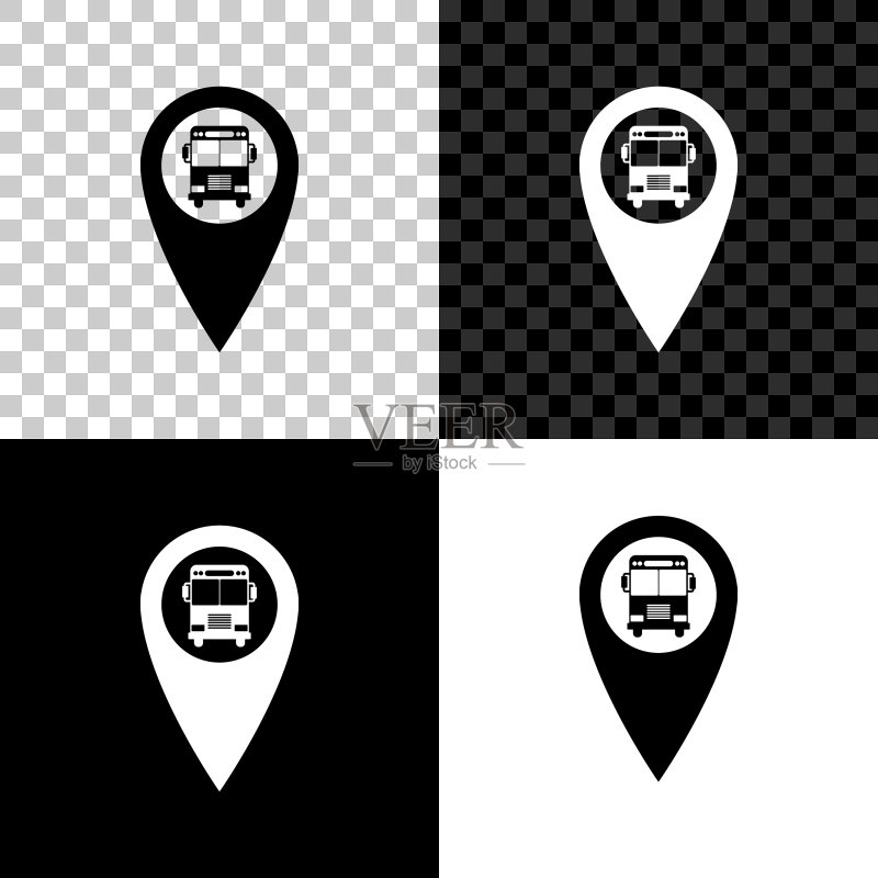 带有巴士图标的地图指针图标素材