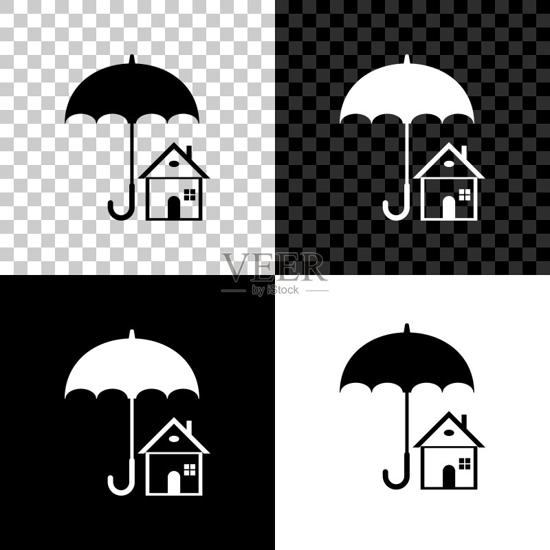 黑白色雨伞房屋图标图标素材