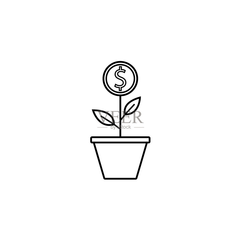 金融商业金钱植物线条图标图标素材