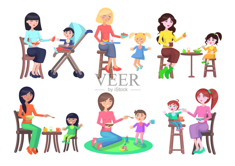 母亲喂养孩子图标集图标素材