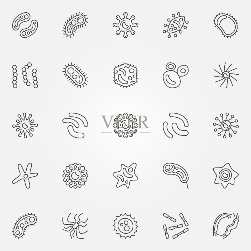 细菌轮廓图标集:微生物和病毒图标素材