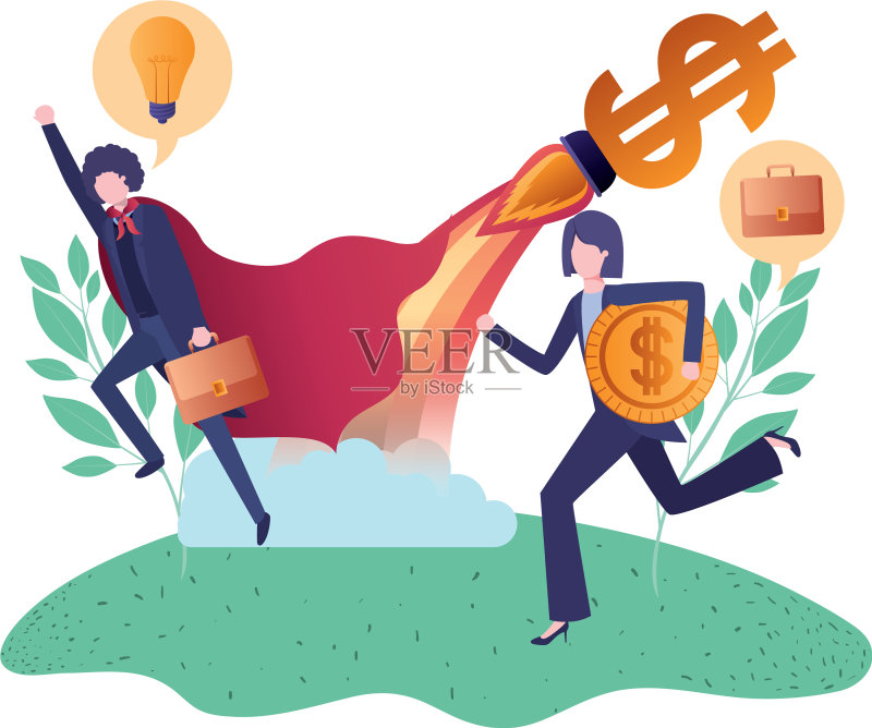 带有英雄披风和图标的商务情侣图标素材