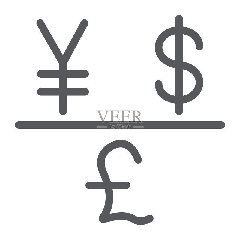货币线性图标:金融和银行货币符号图标素材