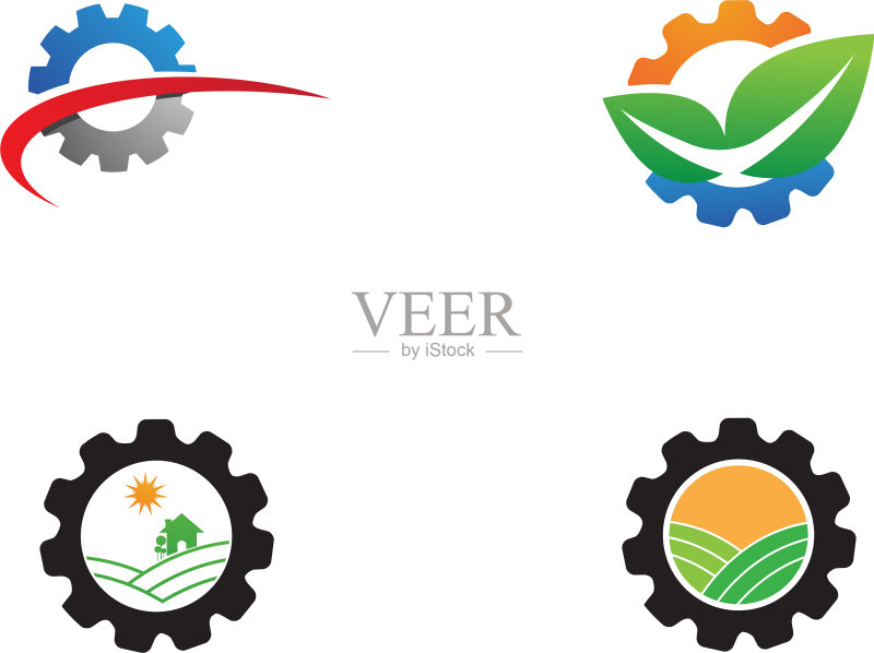 齿轮logo绿色树叶生态自然元素图标素材