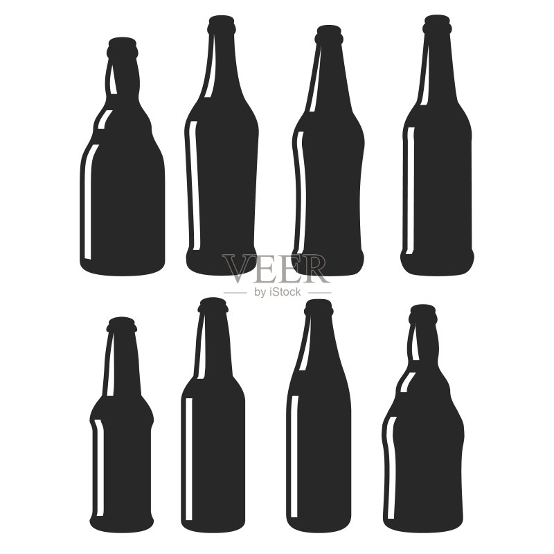 不同形状的黑色啤酒瓶图标图标素材