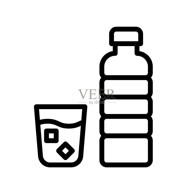 水瓶和玻璃杯饮料线条风格图标图标素材