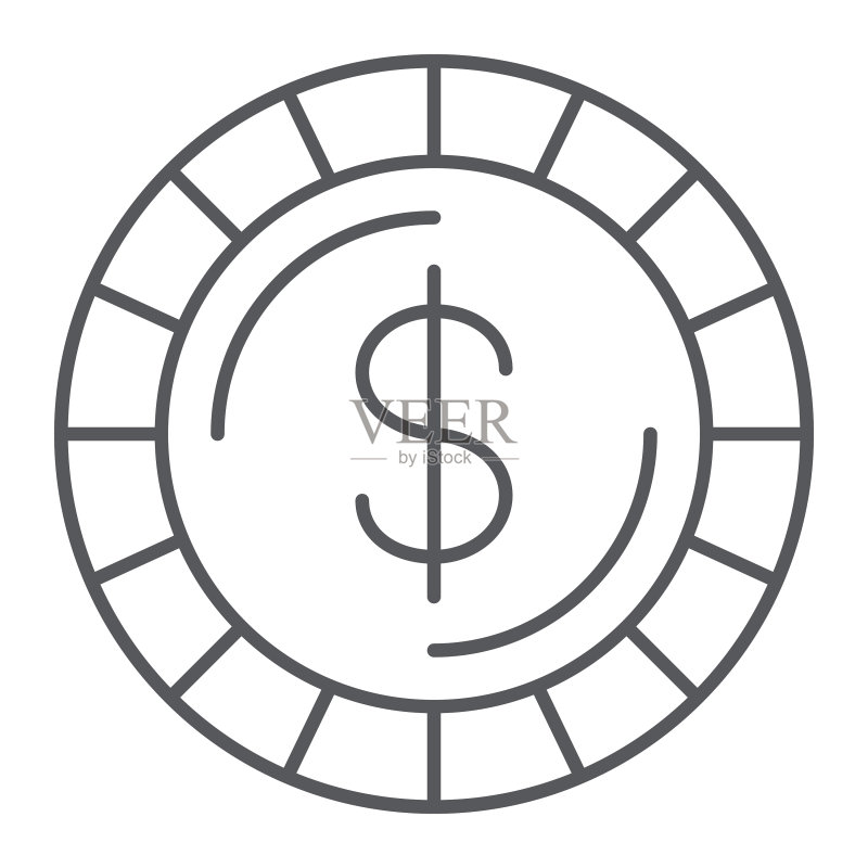 硬币细线图标:金融货币分币图标素材