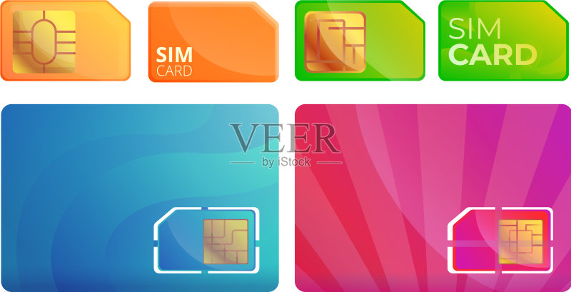 卡通风格SIM电话卡图标集图标素材