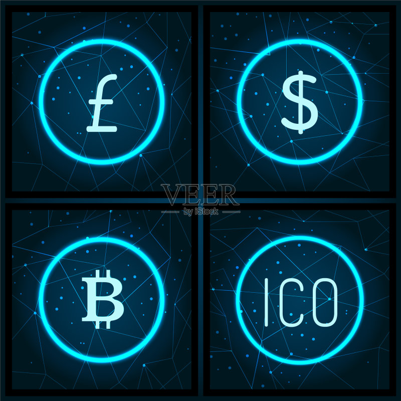 比特币、日元、ICO和美元图标集图标素材