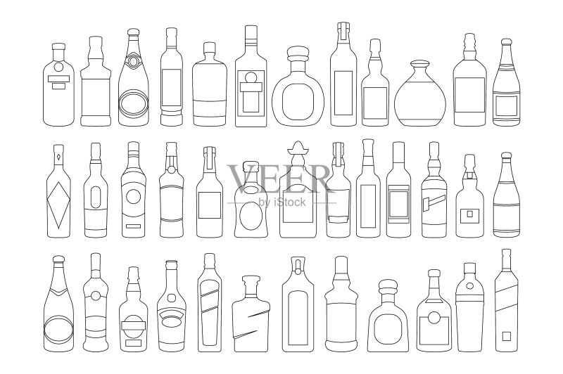 酒精瓶线性图标集图标素材