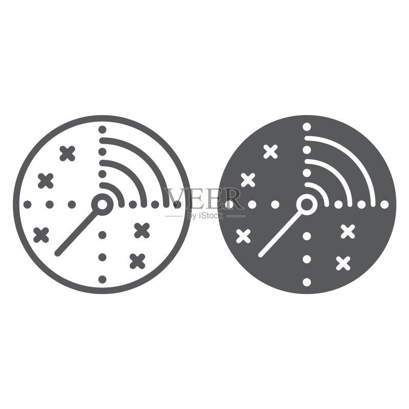雷达线和图示图标,军事和海军图标素材
