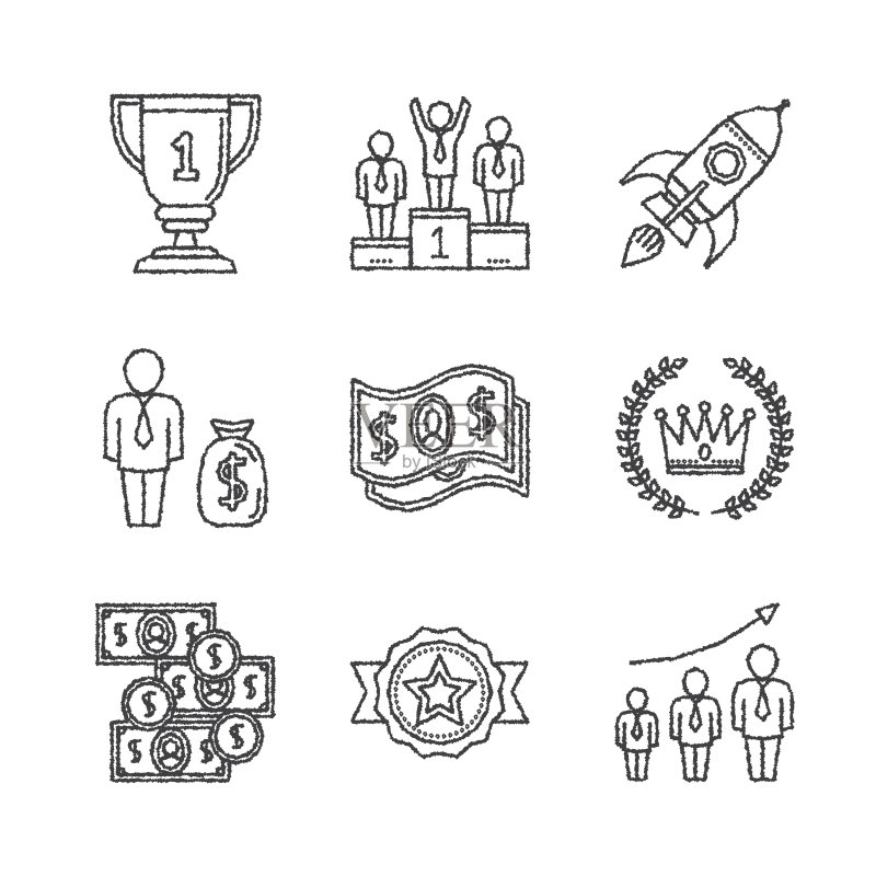 素描风格的商务图标和概念图标素材