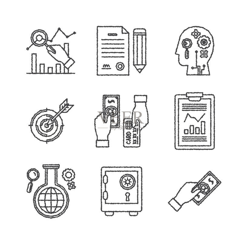 素描风格商业金融图标合集图标素材