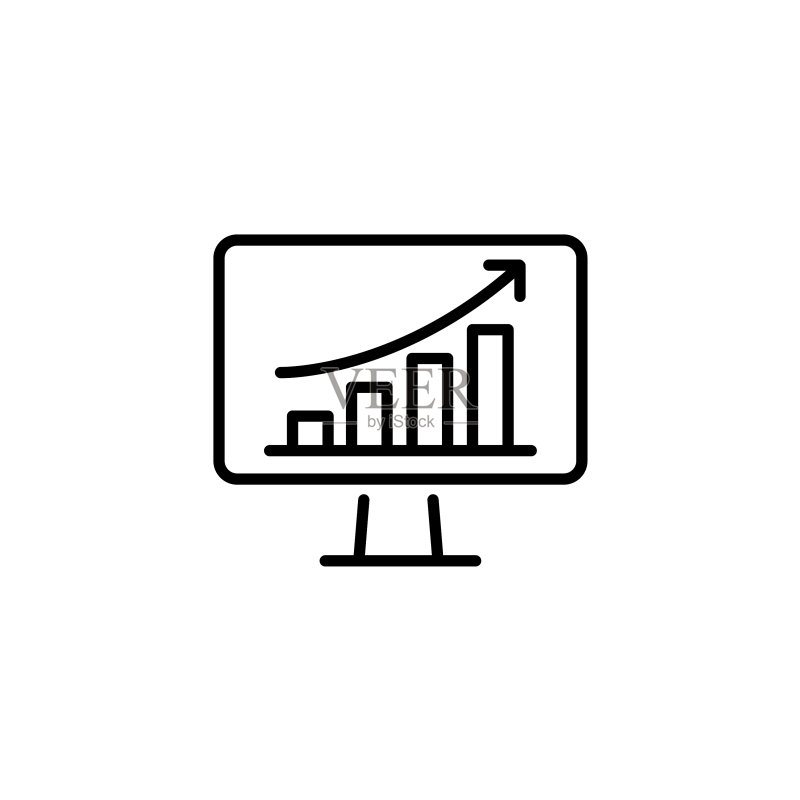 网页线性图标:带商业图表的显示器图标素材