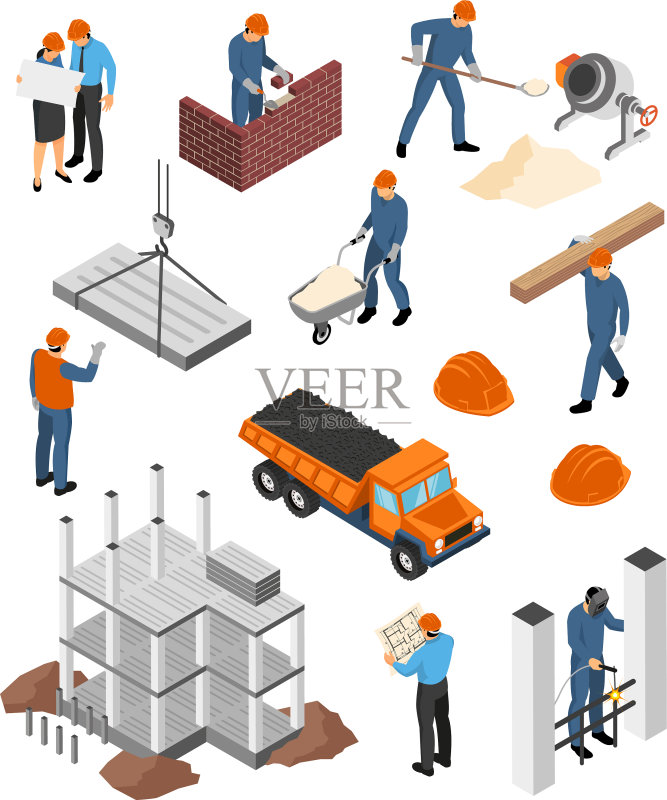 建筑工人建筑师2.5D素材图标素材