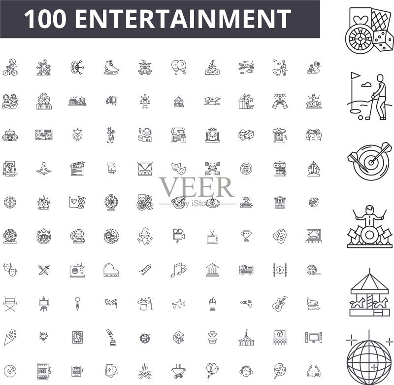 娱乐可编辑线条图标100集图标素材