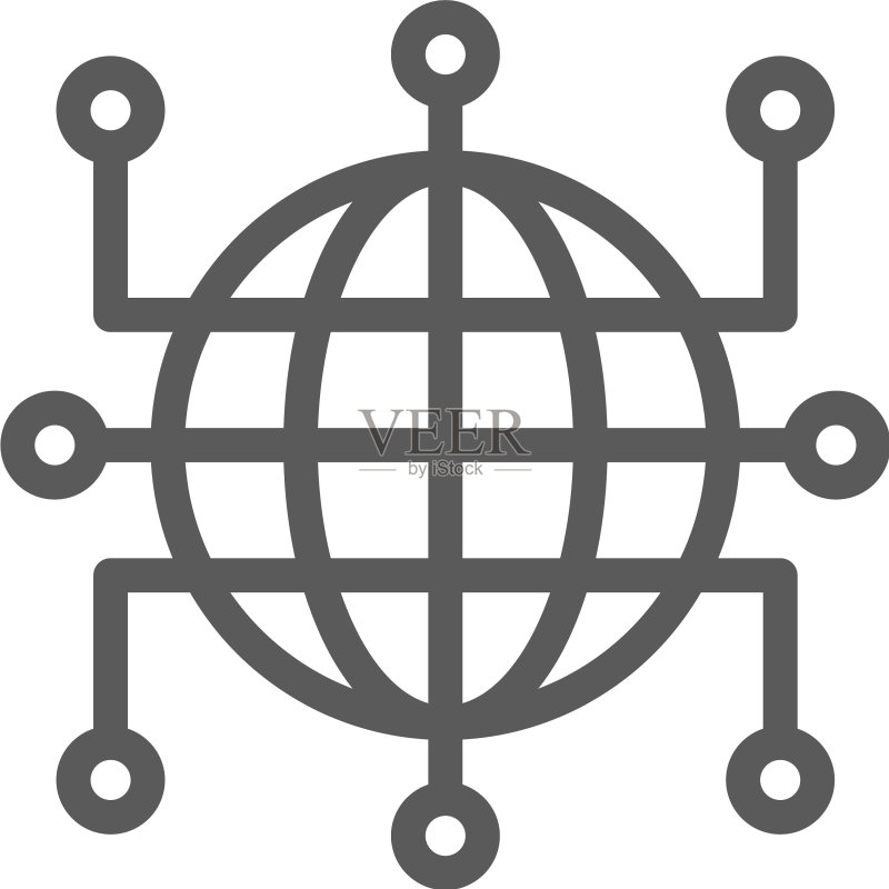 具有封闭联系人区块链的全球世界图标素材