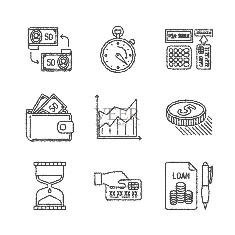 素描风格商业金融图标合集图标素材