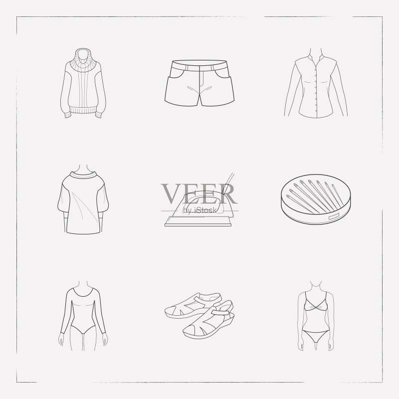 服装图标线条风格符号合集图标素材