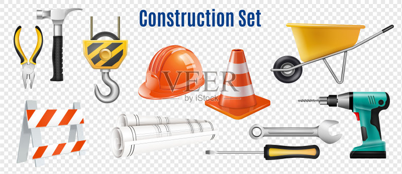 透明建筑工具套装图标素材