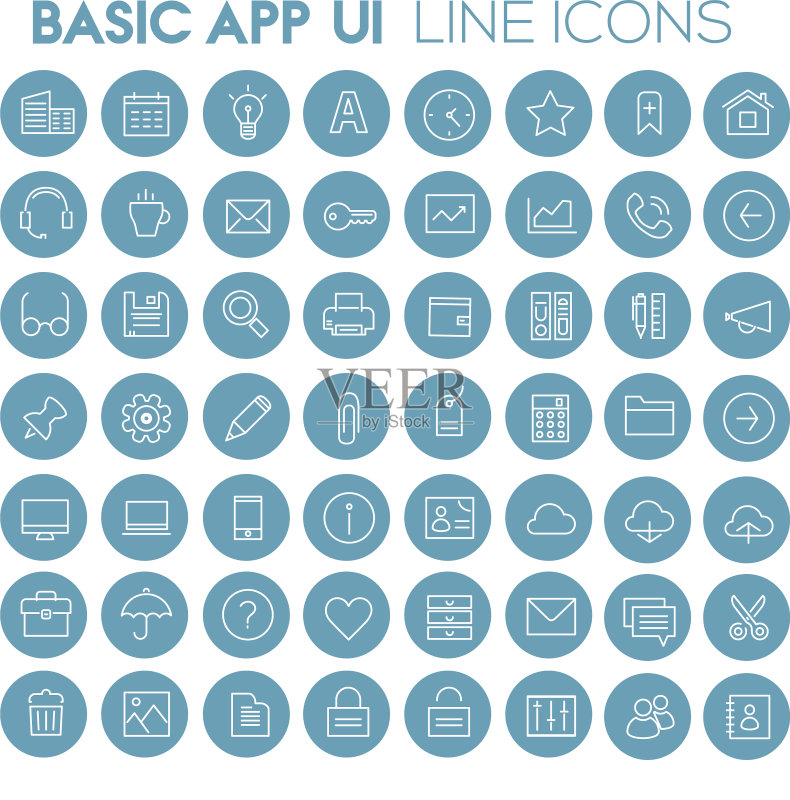 大型基础App UI UX和办公室线性图标集图标素材