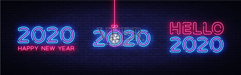 2020新年快乐霓虹文字图标素材