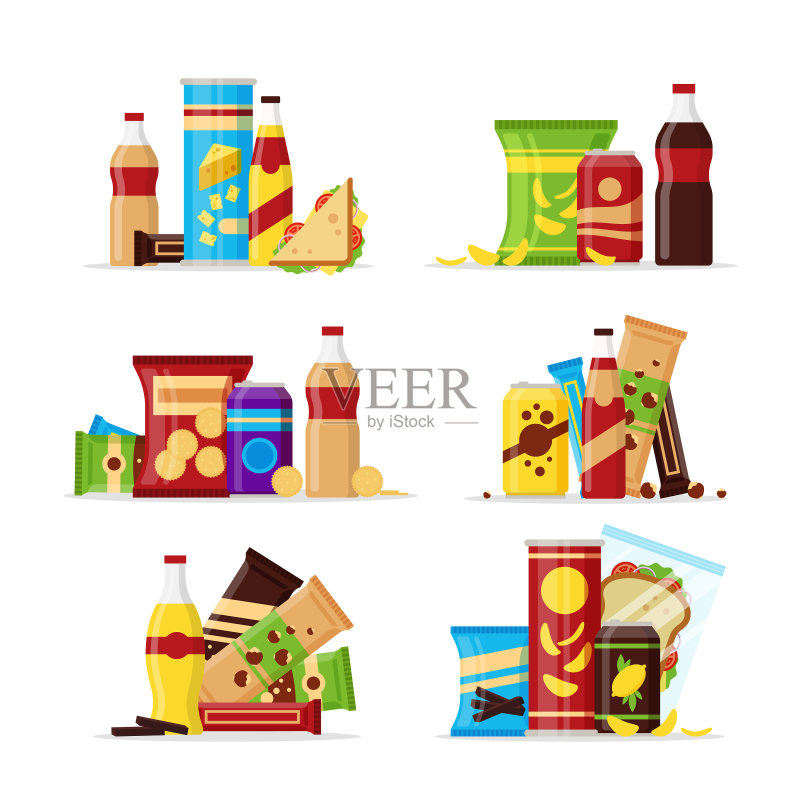 快餐零食饮品坚果产品合集图标素材