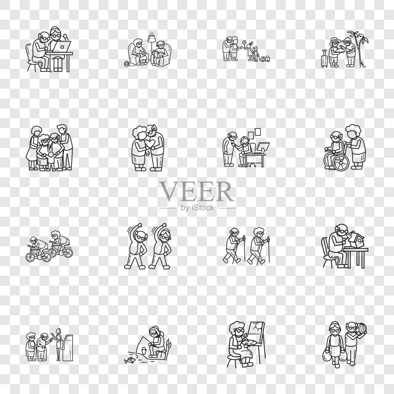 老年人图标集,简约风格图标素材