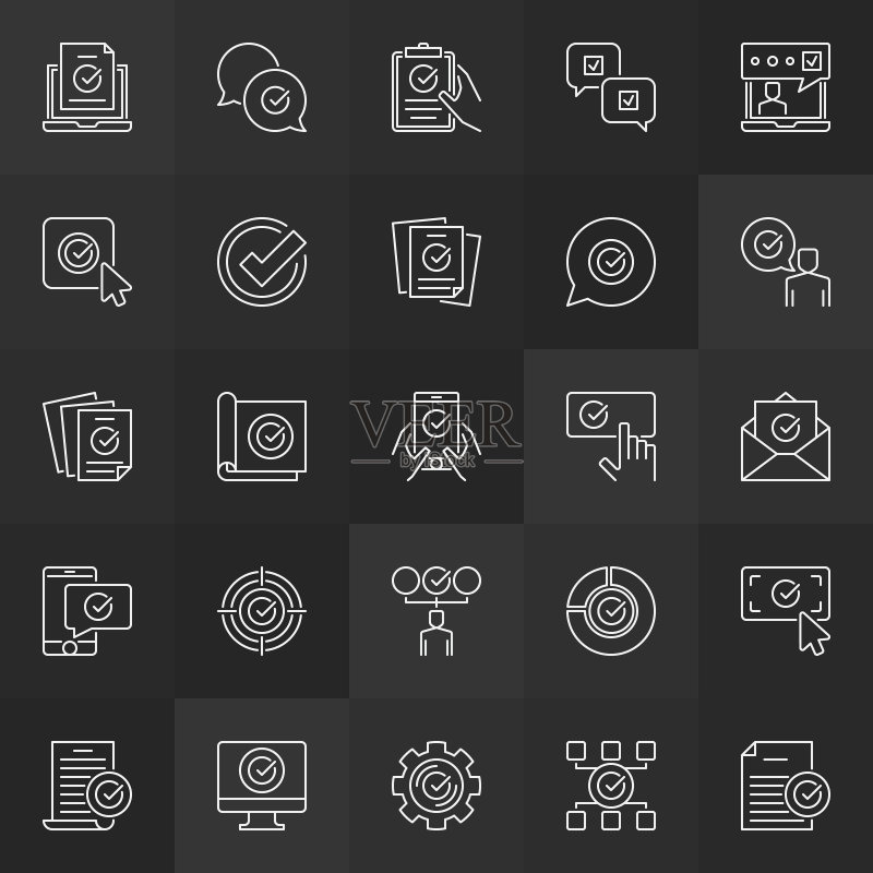 勾号批准和已批准轮廓图标素材
