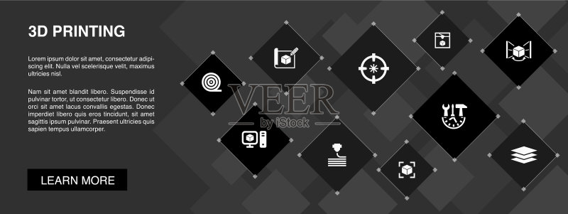 3D打印banner 10个图标概念3D打印机图标素材