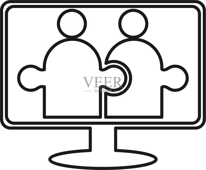 显示器拼图团队合作图标素材