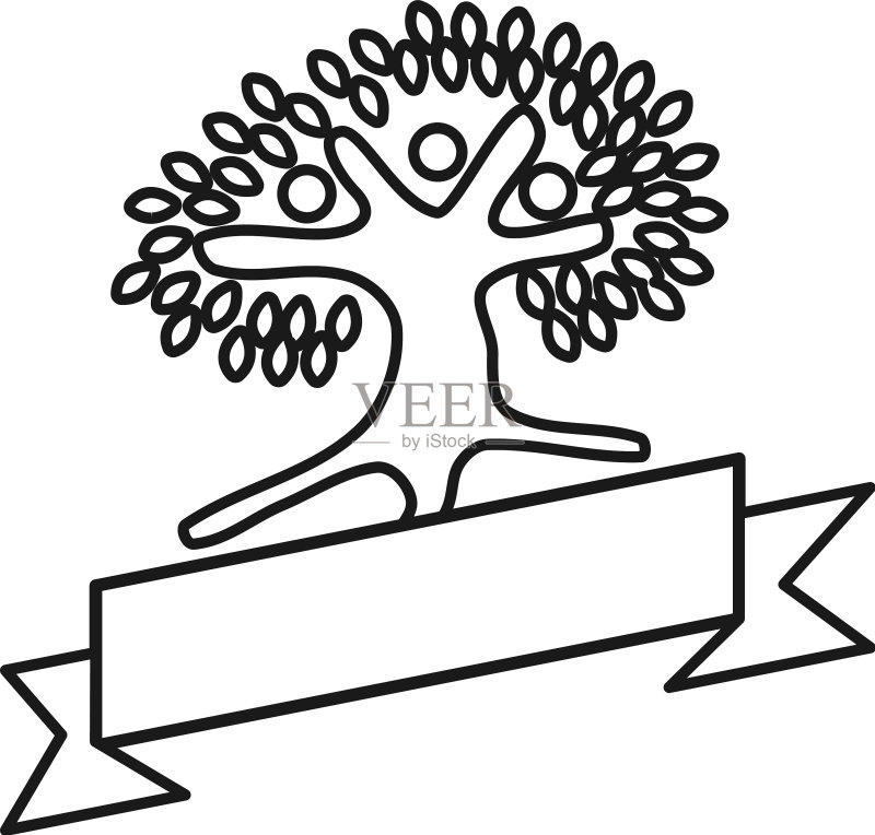 树丝带承诺团队合作轮廓图标素材