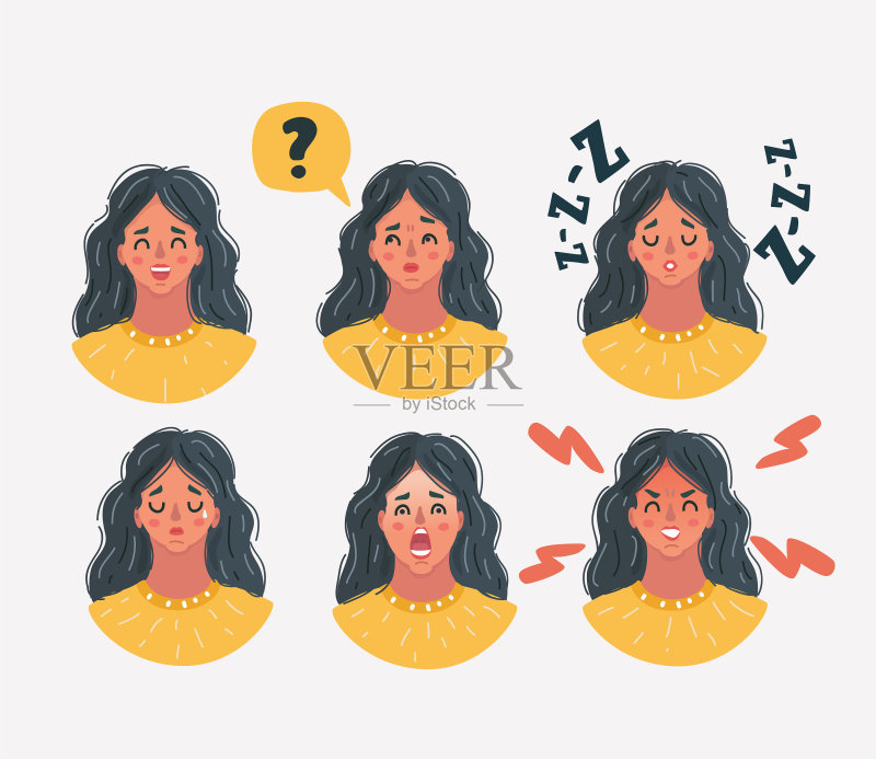 女性面部表情图标素材