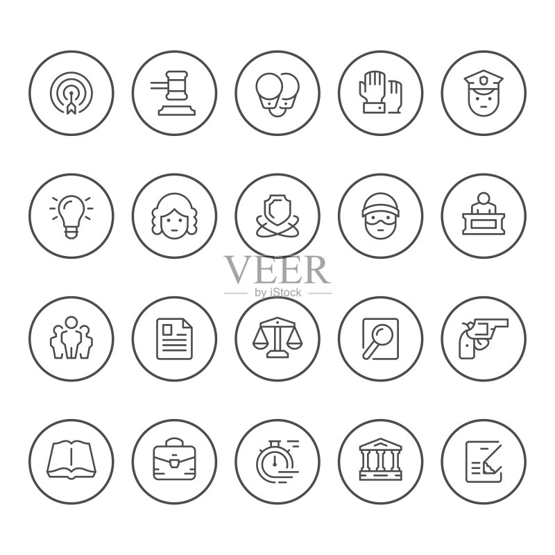 一套法律圆形线条图标图标素材