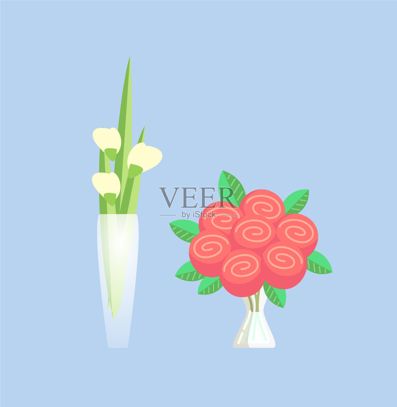 花瓶中的玫瑰和郁金香花束图标素材