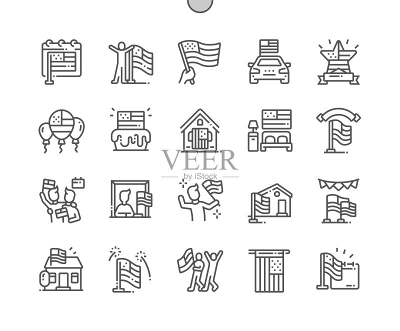 美国国旗日细线图标图标素材