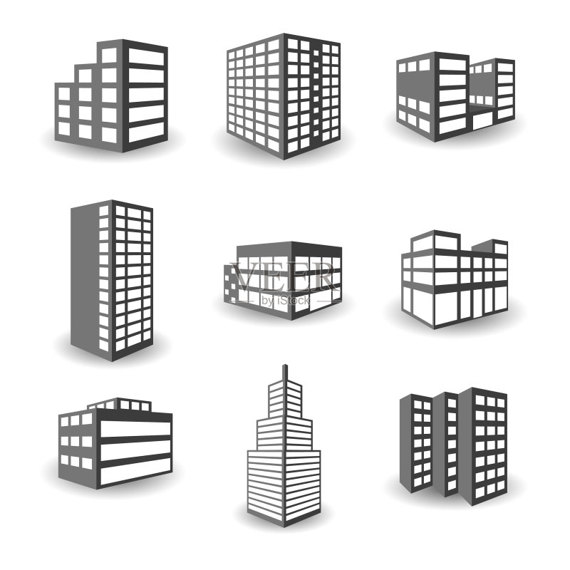 2.5D建筑图标集(白色背景)图标素材