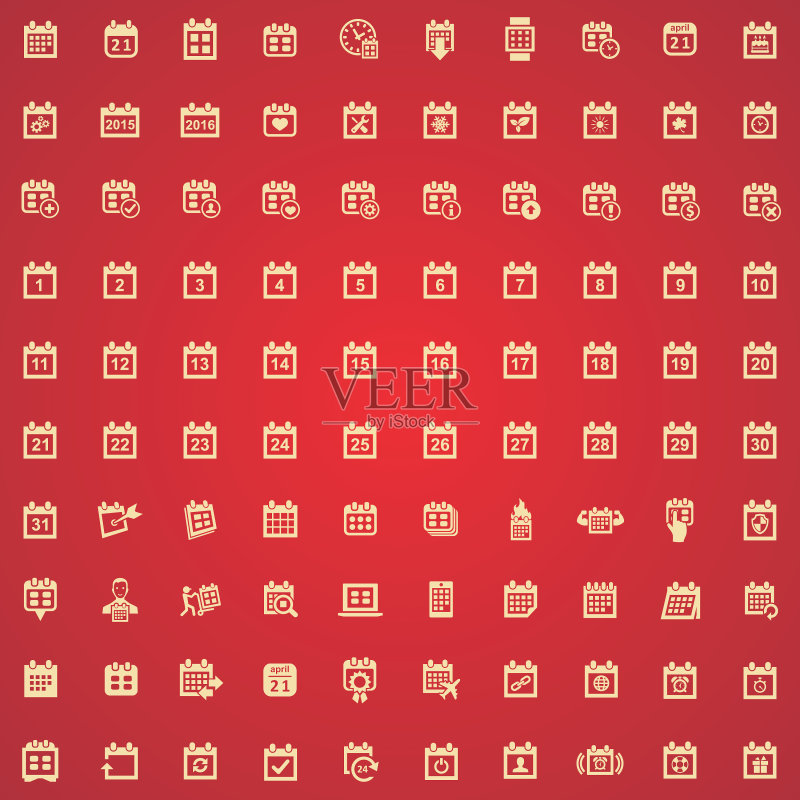 网页和用户界面的100个日历通用图标集图标素材