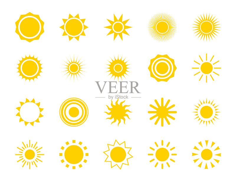 太阳剪影图标集 夏季圆形热量图标素材